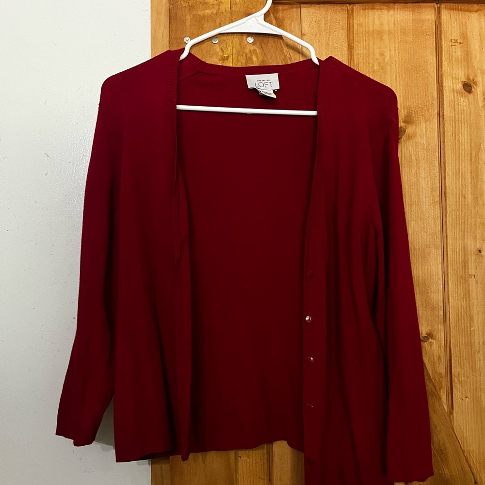 LOFT Women's Deep Red Cardigan Sweater